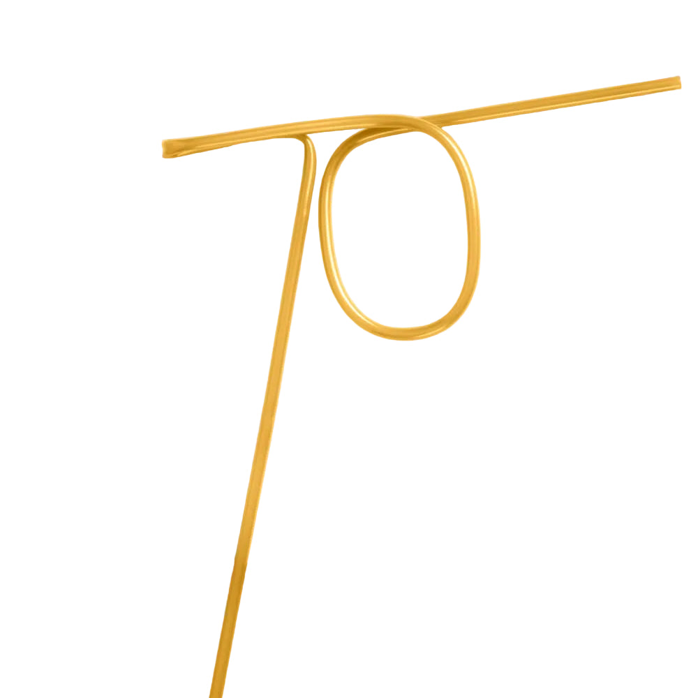 Gold reusable straw bent into the number 70 for a 70th birthday