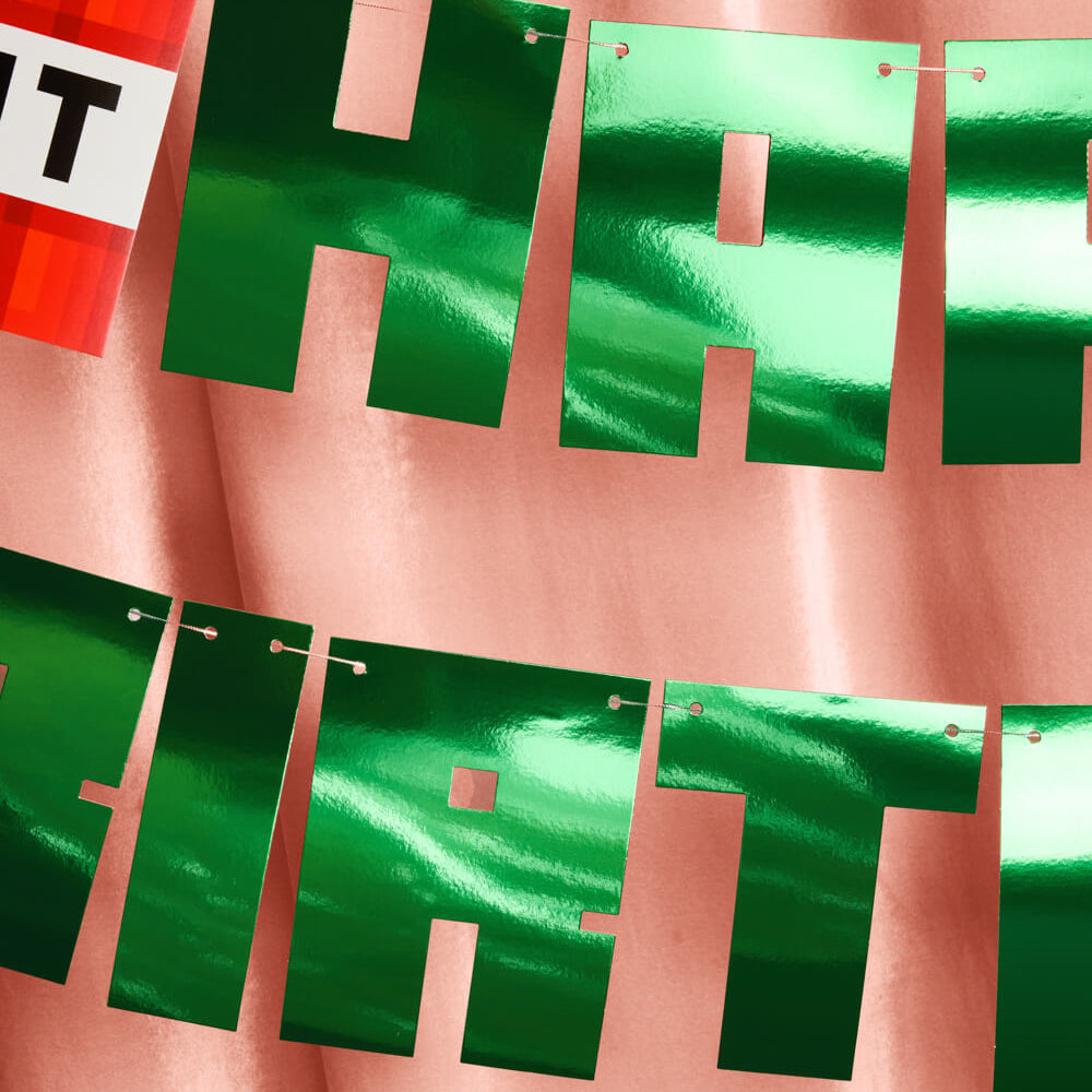 Pixel Mining Birthday Banner - mirrored green banner xo, Fetti xo, Fetti Collective Pixel Mining Birthday Banner - mirrored green banner Bonjour Fete - Party Supplies