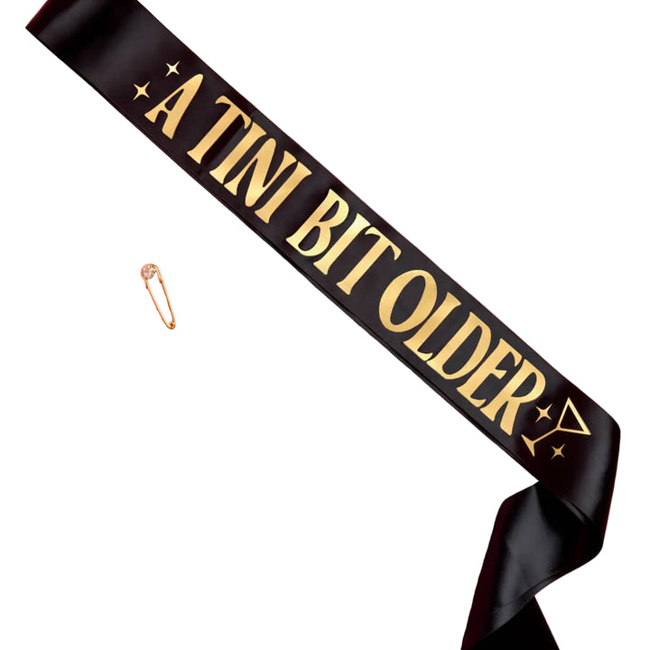 Tini Bit Older Sash - black satin sash xo, Fetti sash Tini Bit Older Sash - black satin sash Bonjour Fete - Party Supplies