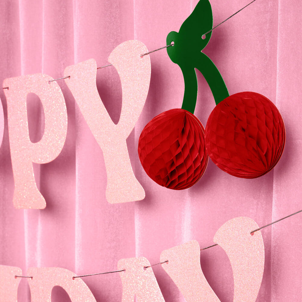 Cherry Bday Banner - 3D glitter banner xo, Fetti Banners Cherry Bday Banner - 3D glitter banner Bonjour Fete - Party Supplies