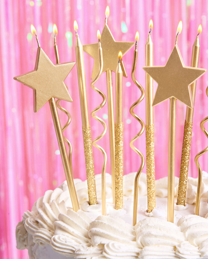 Novelty Gold Candles - 14 pc gold glitter candles