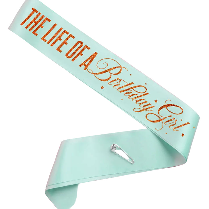 Life of A Birthday Girl Sash - teal sash + orange foil xo, Fetti sash Life of A Birthday Girl Sash - teal sash + orange foil Bonjour Fete - Party Supplies