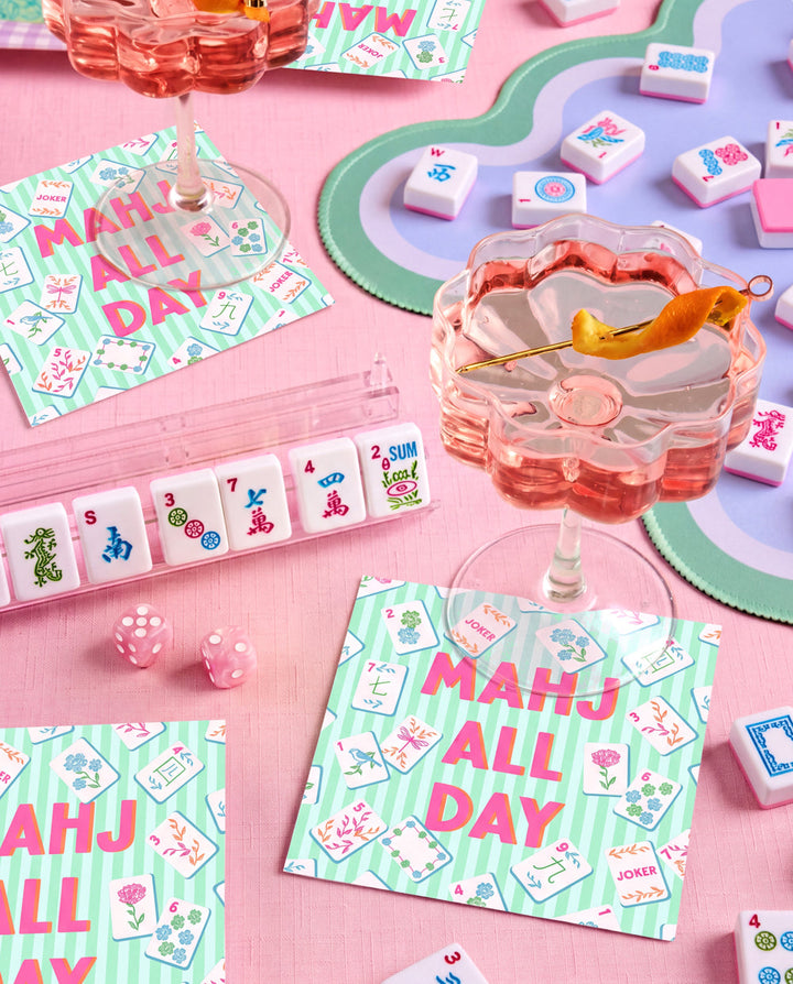 Mahj All Day Cocktail Napkins - pink + teal stripes