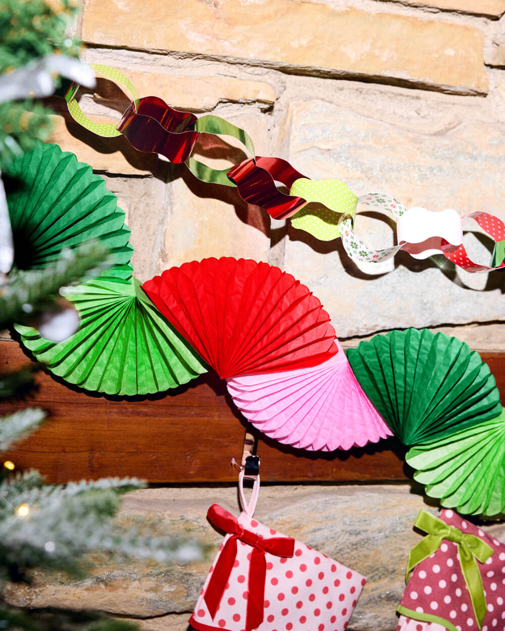 Pink Christmas Paper Fan Garland