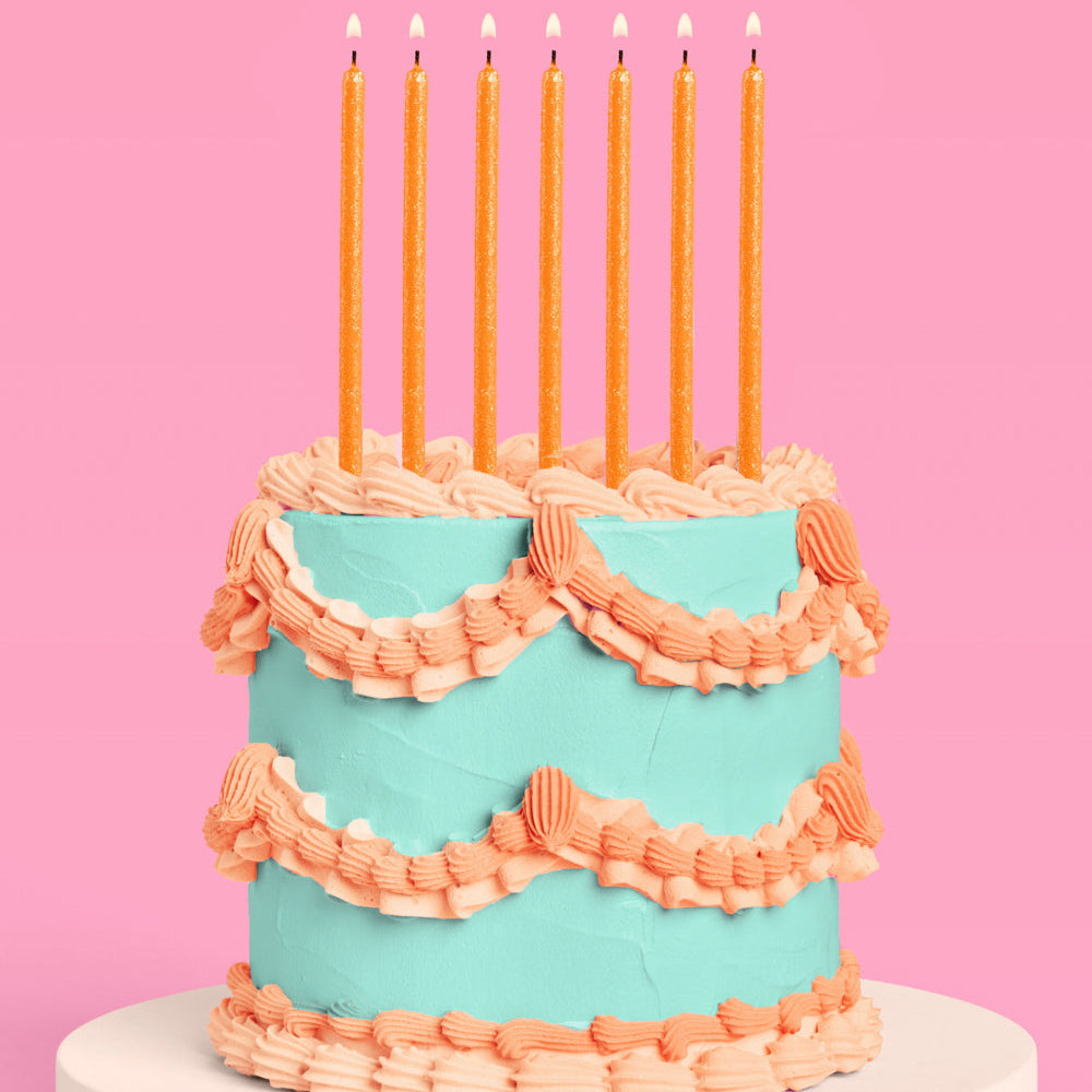 Showgirl Candles - 10 orange glitter candles xo, Fetti candles Showgirl Candles - 10 orange glitter candles Bonjour Fete - Party Supplies