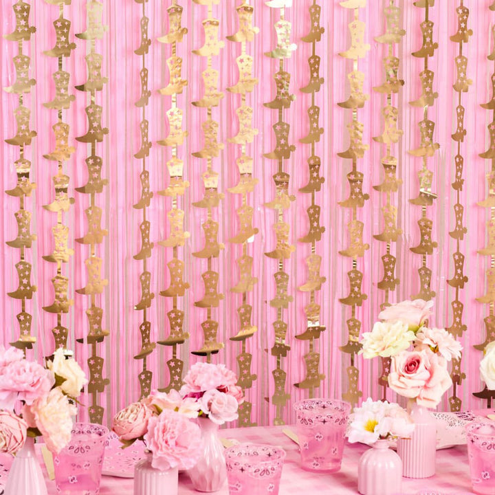 Gold Cowgirl Curtain Pack - cowgirl boot + fringe curtains xo, Fetti foil curtain Gold Cowgirl Curtain Pack - cowgirl boot + fringe curtains Bonjour Fete - Party Supplies