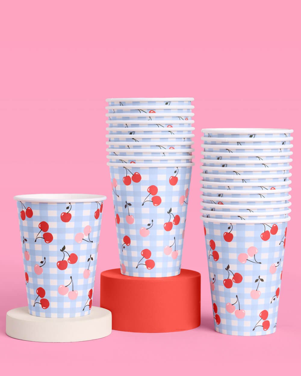Blue Gingham Cherry Party Cups