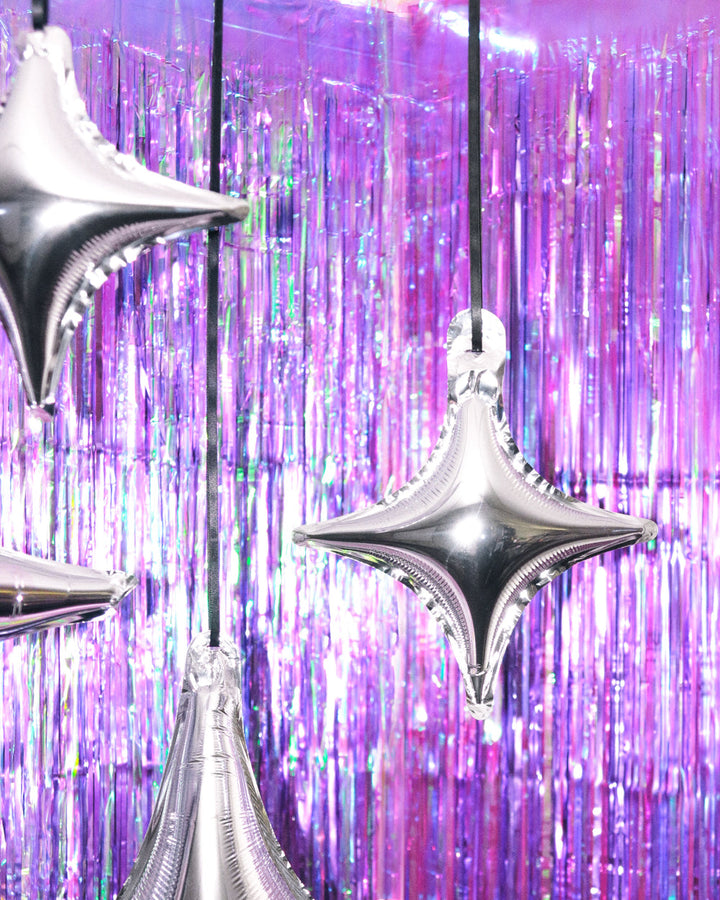 Silver sparkle foil balloons close up