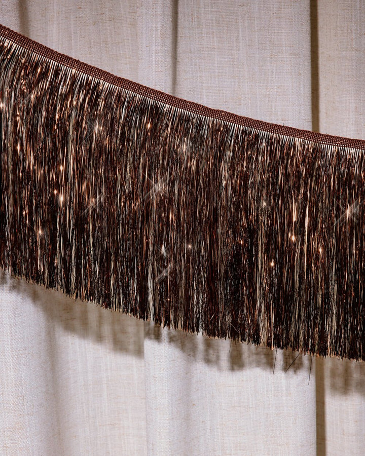 Espresso Fringe Banner - brown metallic fringe