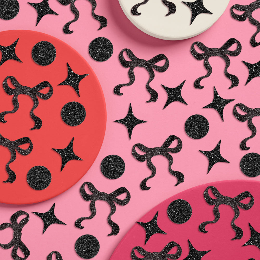 Little Black Bow Confetti - 200 pc glitter confetti xo, Fetti confetti Little Black Bow Confetti - 200 pc glitter confetti Bonjour Fete - Party Supplies