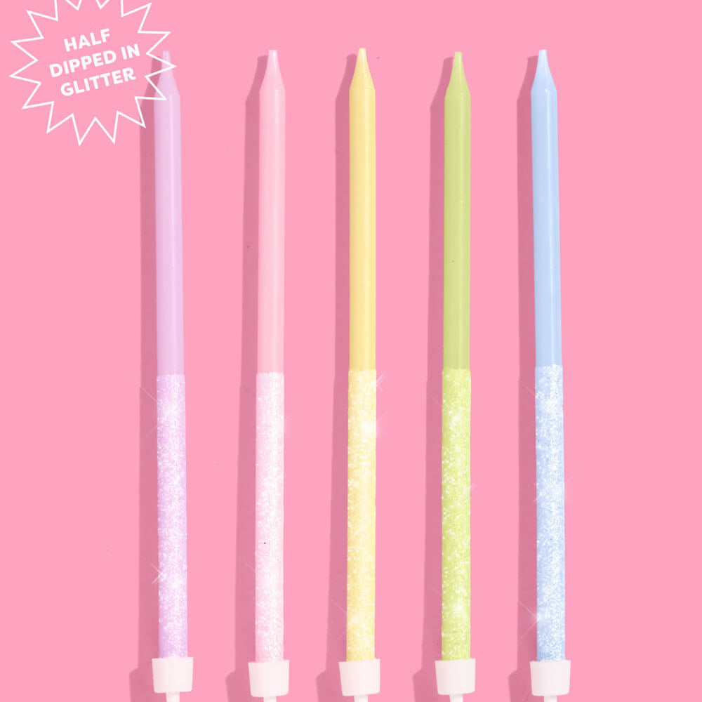 Pastel Glitter Candles - 10 glitter candles xo, Fetti candles Pastel Glitter Candles - 10 glitter candles Bonjour Fete - Party Supplies