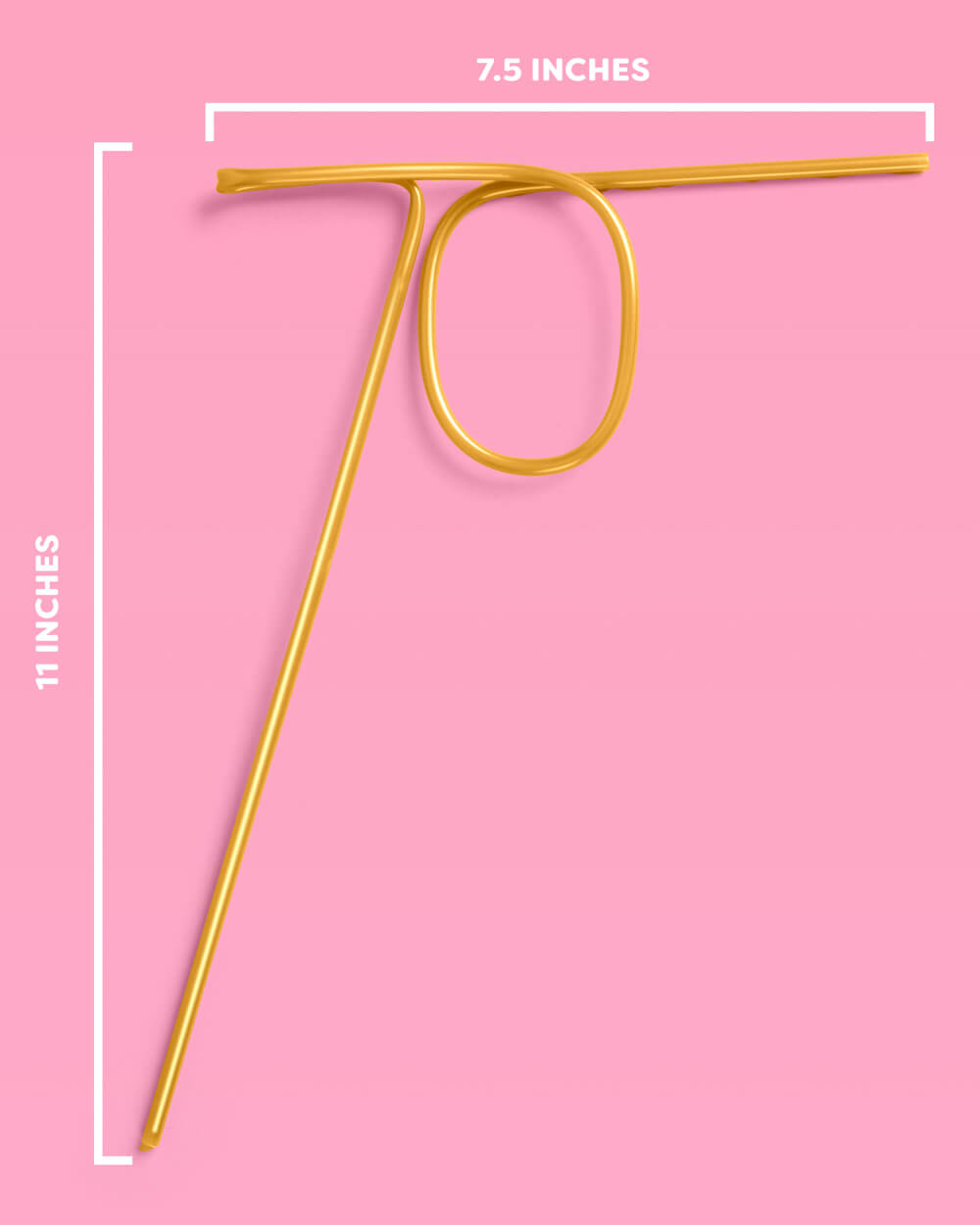 Gold reusable 70 birthday straw on a pink background