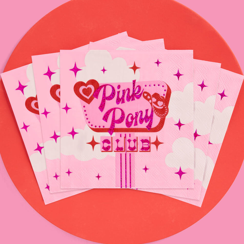 PINK PONY CLUB COCKTAIL NAPKINS xo, Fetti napkins PINK PONY CLUB COCKTAIL NAPKINS Bonjour Fete - Party Supplies