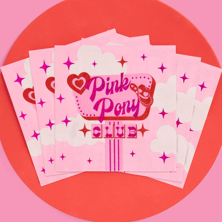 PINK PONY CLUB COCKTAIL NAPKINS xo, Fetti napkins PINK PONY CLUB COCKTAIL NAPKINS Bonjour Fete - Party Supplies