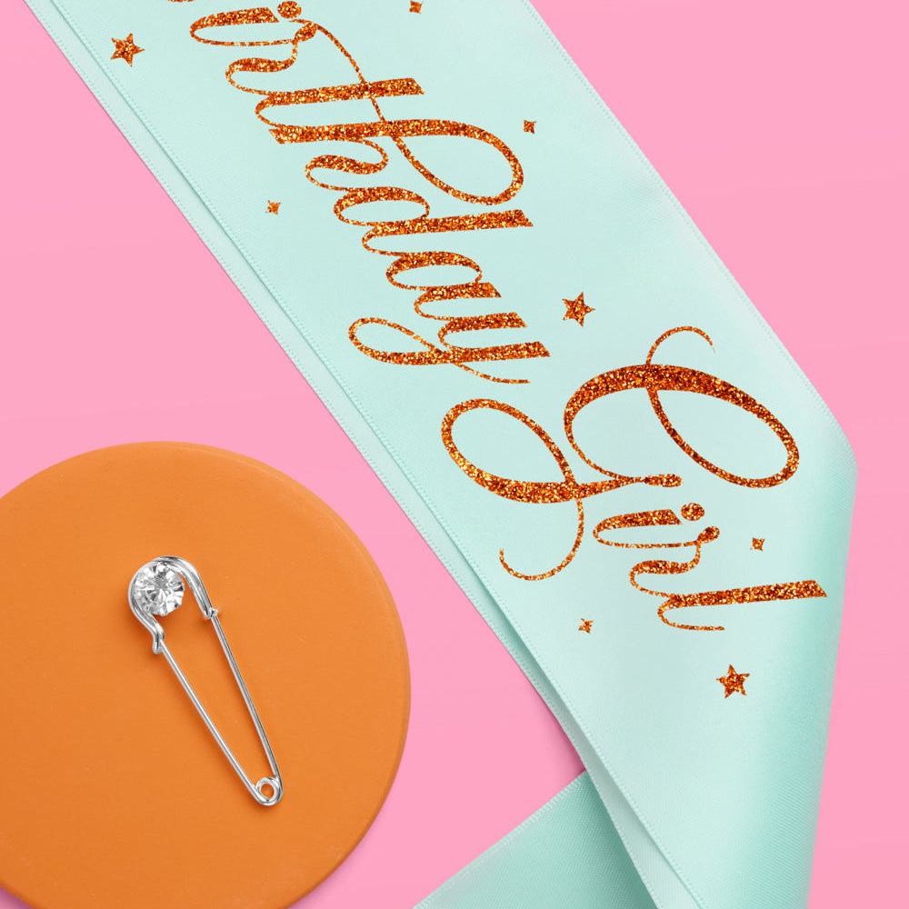 Life of A Birthday Girl Sash - teal sash + orange foil xo, Fetti sash Life of A Birthday Girl Sash - teal sash + orange foil Bonjour Fete - Party Supplies