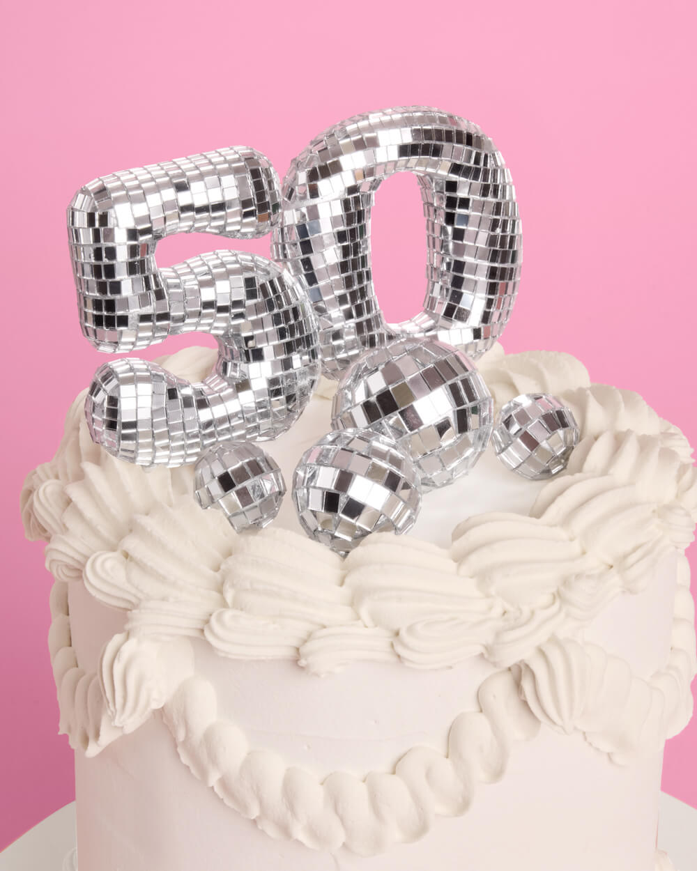 50th birthday disco cake topper set with four mini disco balls