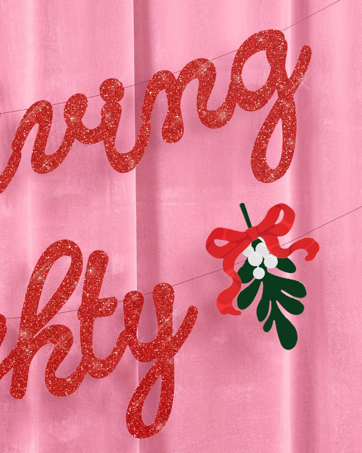 It's Giving Naughty banner shown pre-strung on two strings, ready to hang