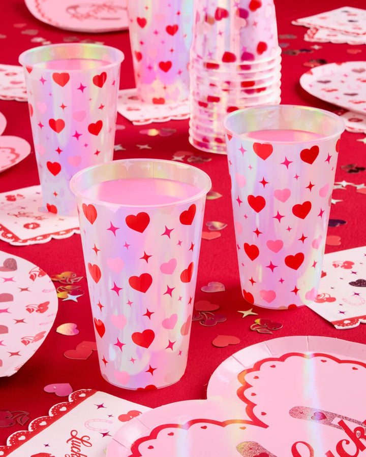 Lucky in Love Heart Iridescent Party Cups