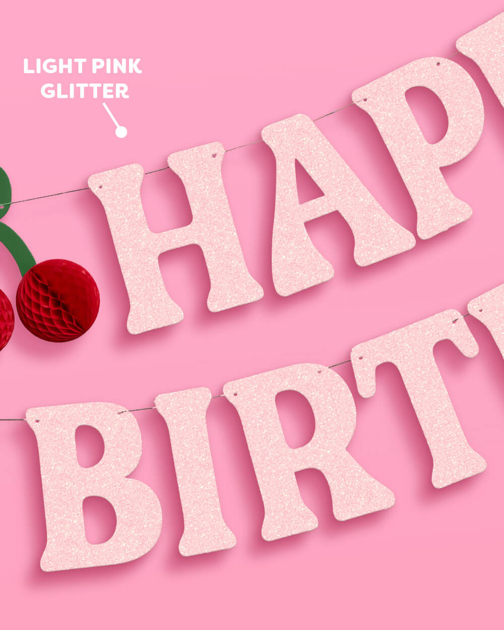 Cherry Bday Banner - 3D glitter banner xo, Fetti Banners Cherry Bday Banner - 3D glitter banner Bonjour Fete - Party Supplies