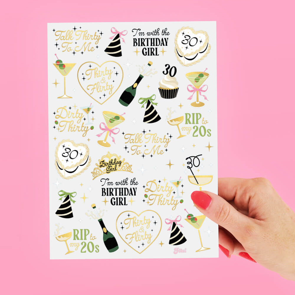 Dirty 30 Bday Tats - 50 temporary tattoos xo, Fetti Temporary Tattoos Dirty 30 Bday Tats - 50 temporary tattoos Bonjour Fete - Party Supplies