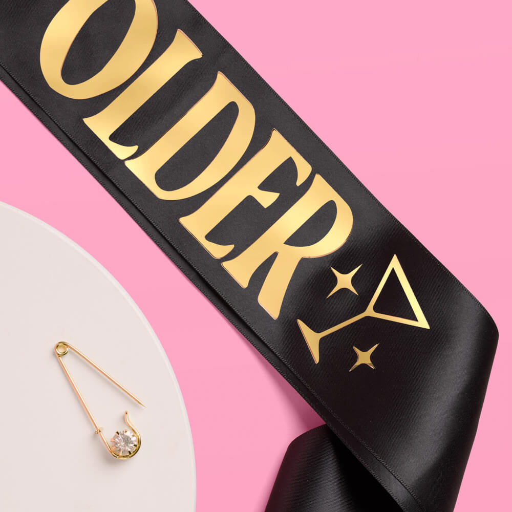 Tini Bit Older Sash - black satin sash xo, Fetti sash Tini Bit Older Sash - black satin sash Bonjour Fete - Party Supplies