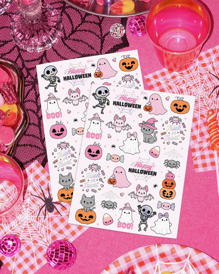Pink Halloween Kawaii Tattoos - 50 temporary tattoos