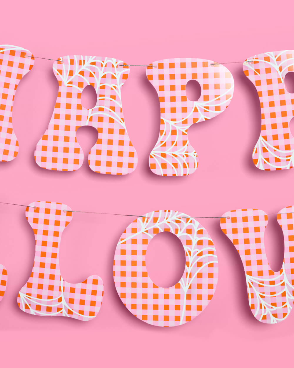 Pink Halloween Banner - pink gingham + spider banner