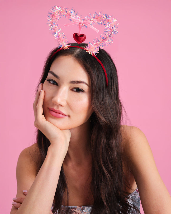 Pink Tinsel Heart Valentine's Day Headband