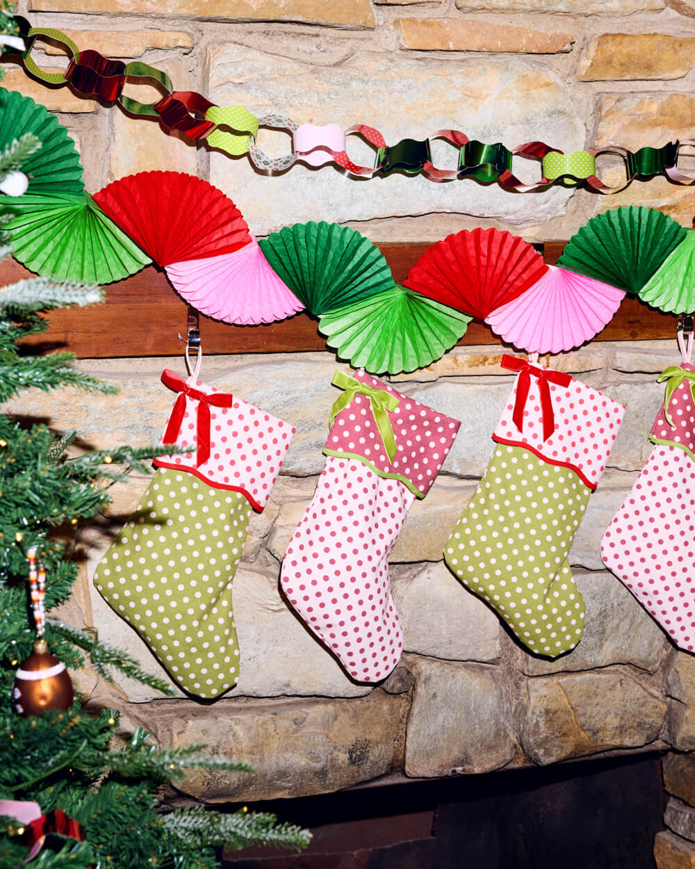 Pink Christmas Paper Fan Garland