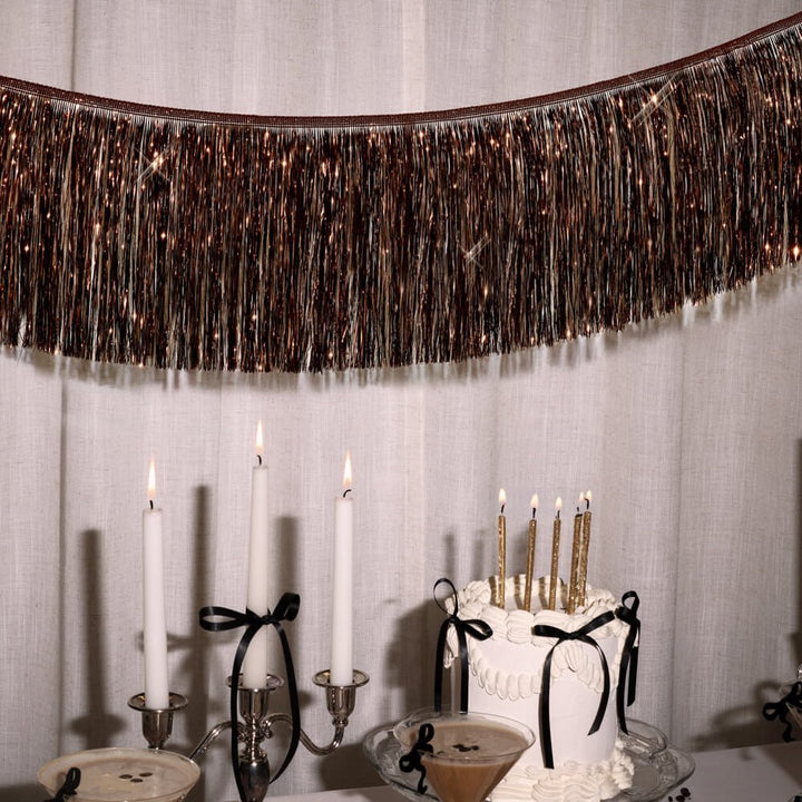 Espresso Fringe Banner - brown metallic fringe