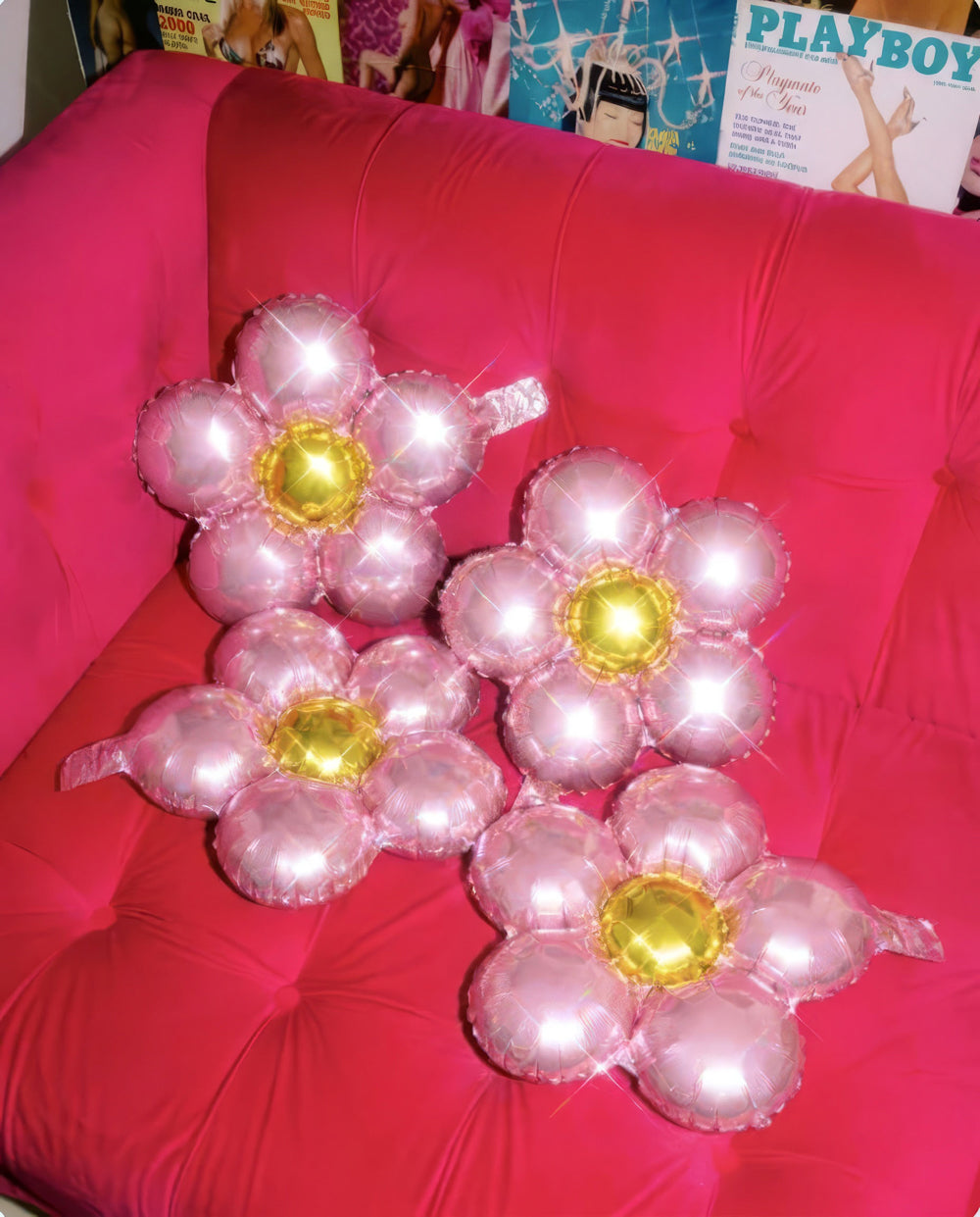 Flower balloons styled with party decor