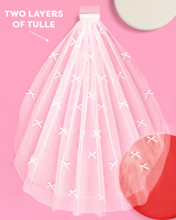 Tying the Knot pack with a bride sash, a veil, and gloves