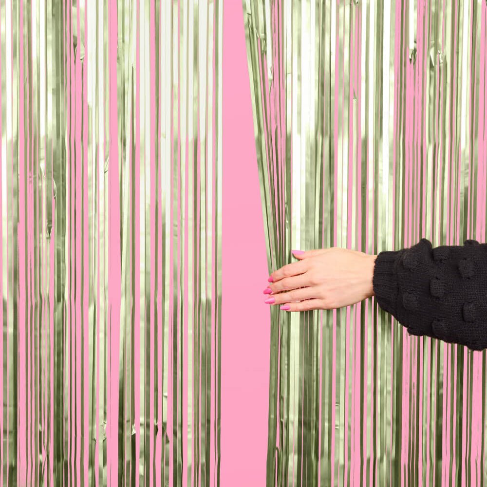 Martini Green Curtain - sage green foil curtain xo, Fetti foil curtain Martini Green Curtain - sage green foil curtain Bonjour Fete - Party Supplies