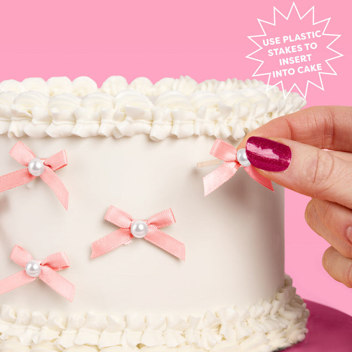 Pink Bow Cake Toppers - 12 pink + pearl cake toppers xo, Fetti cake topper Pink Bow Cake Toppers - 12 pink + pearl cake toppers Bonjour Fete - Party Supplies