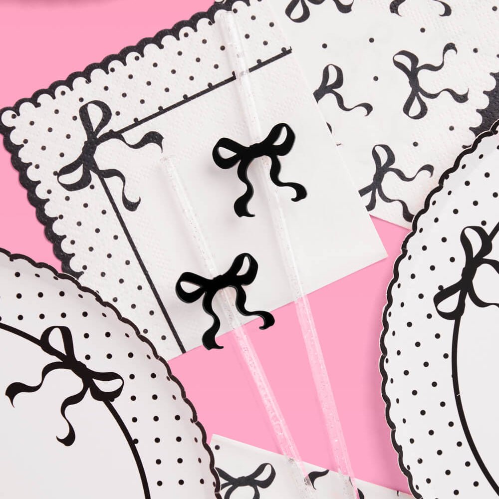 Little Black Bow Straws - 12 reusable straws xo, Fetti straw Little Black Bow Straws - 12 reusable straws Bonjour Fete - Party Supplies