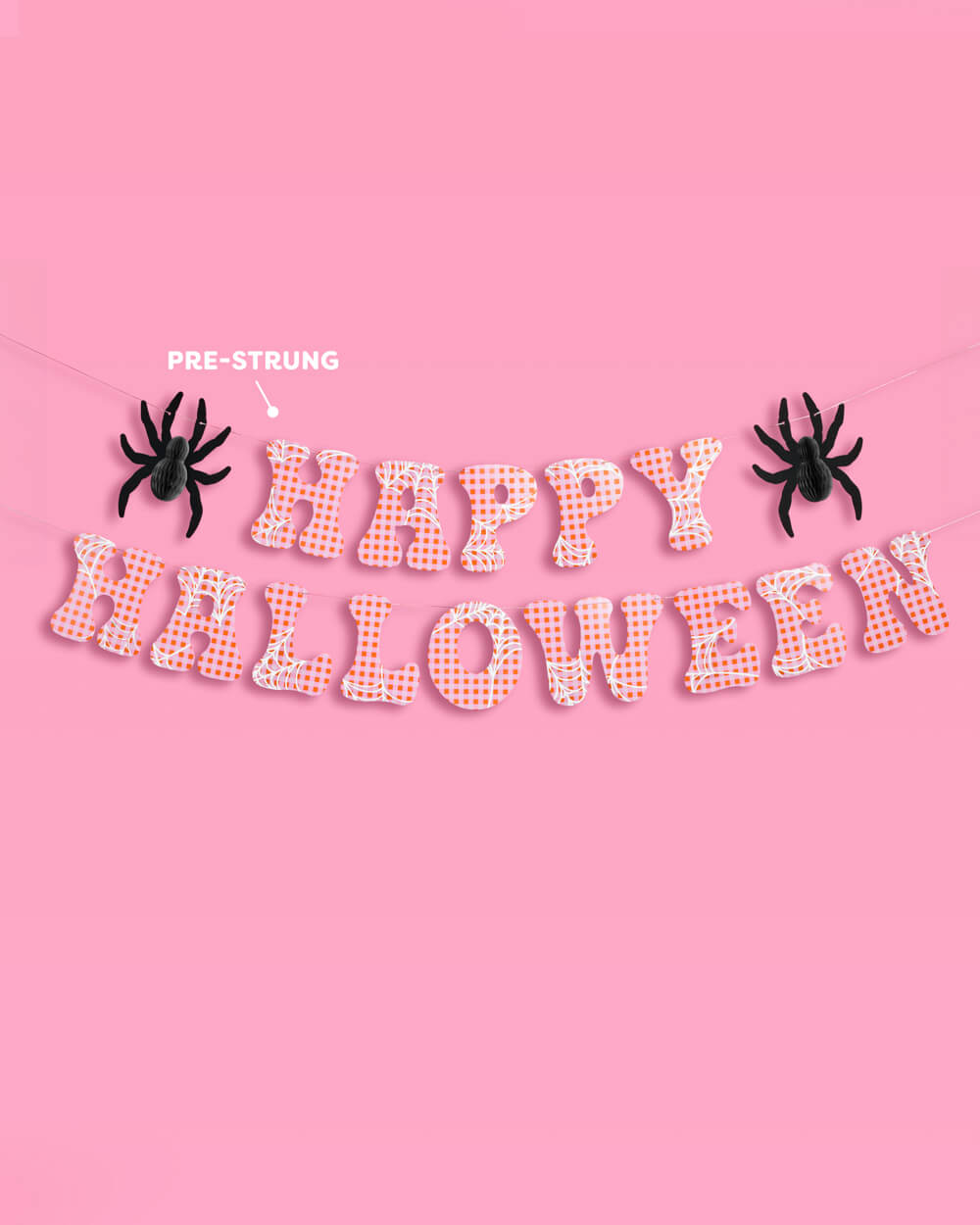 Pink Halloween Banner - pink gingham + spider banner