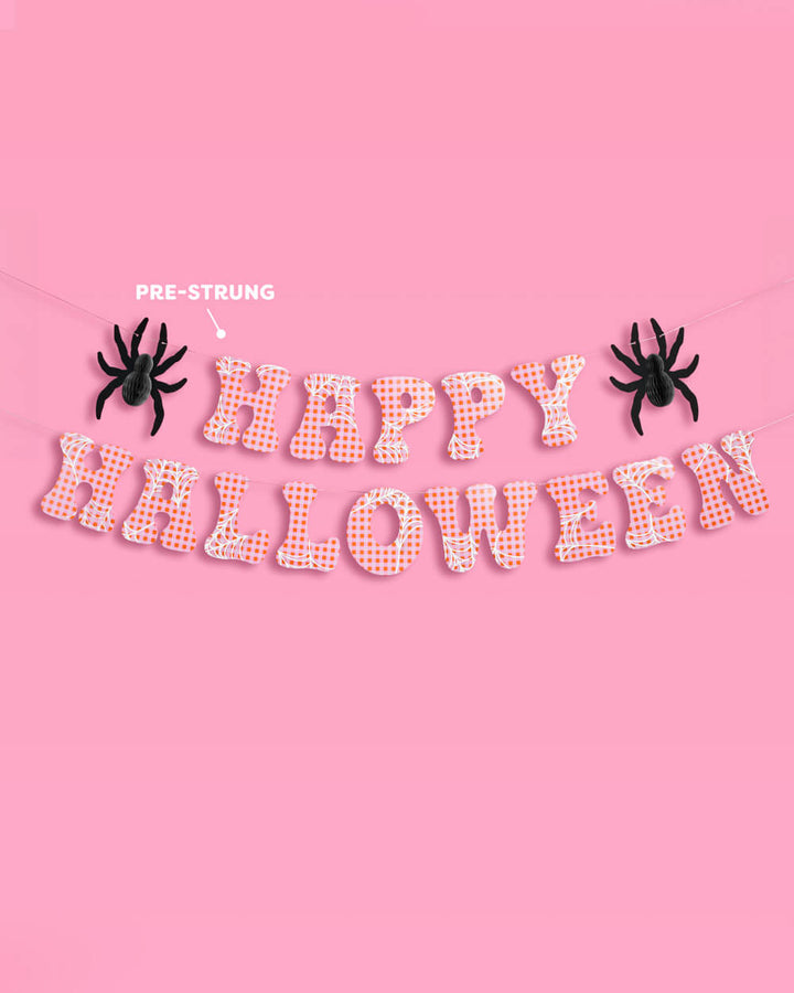 Pink Halloween Banner - pink gingham + spider banner