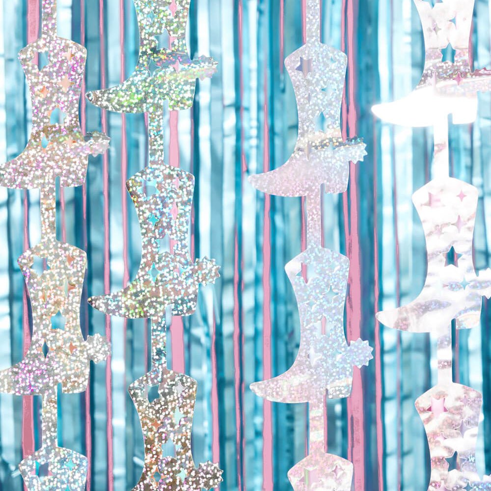 Blue Cowgirl Curtain Pack - cowgirl boot + fringe curtains xo, Fetti foil curtain Blue Cowgirl Curtain Pack - cowgirl boot + fringe curtains Bonjour Fete - Party Supplies