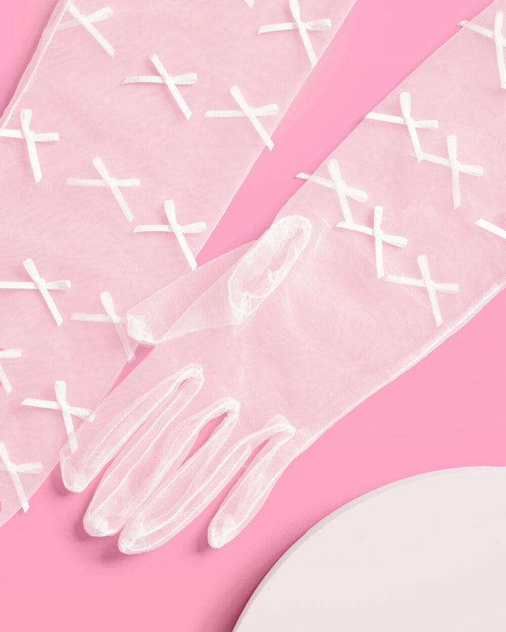 Three-piece bachelorette set including a sash, a veil, and a pair of gloves