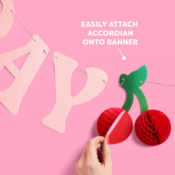 Cherry Bday Banner - 3D glitter banner xo, Fetti Banners Cherry Bday Banner - 3D glitter banner Bonjour Fete - Party Supplies