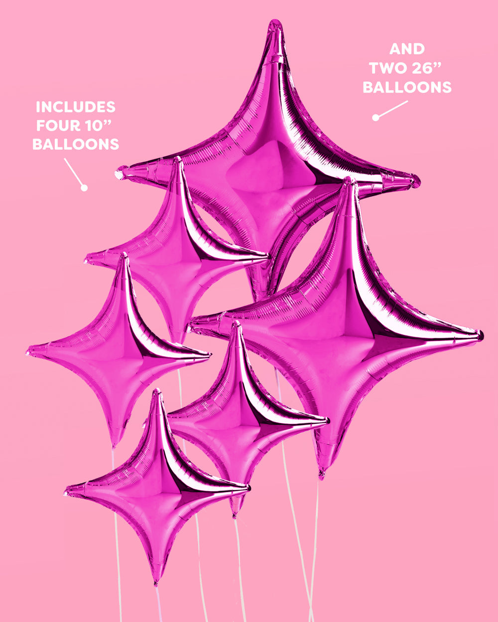 Pink sparkle foil balloons styled as a party backdrop
