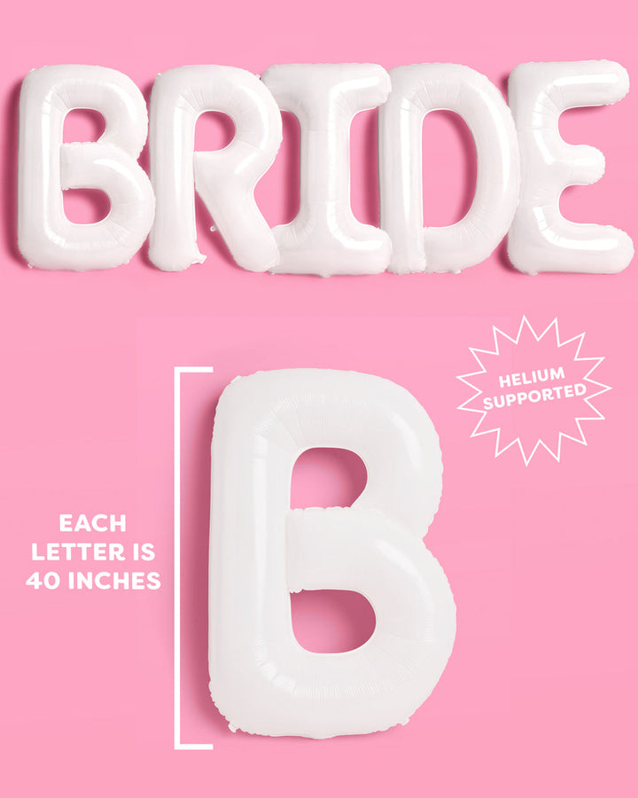 BRIDE balloons styled with bachelorette decor
