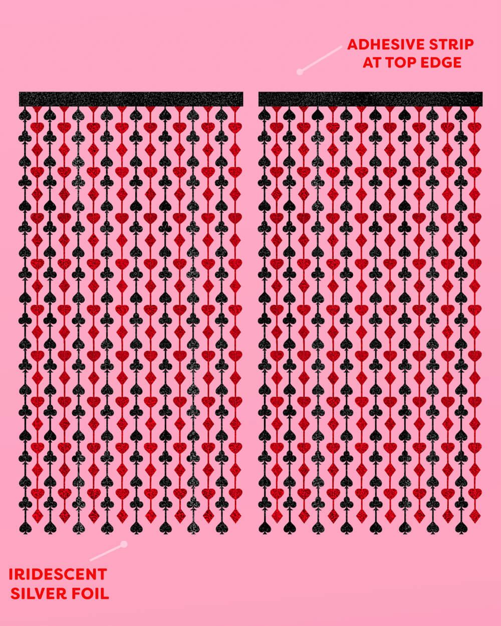 Card Suit Foil Curtain, Set of 2