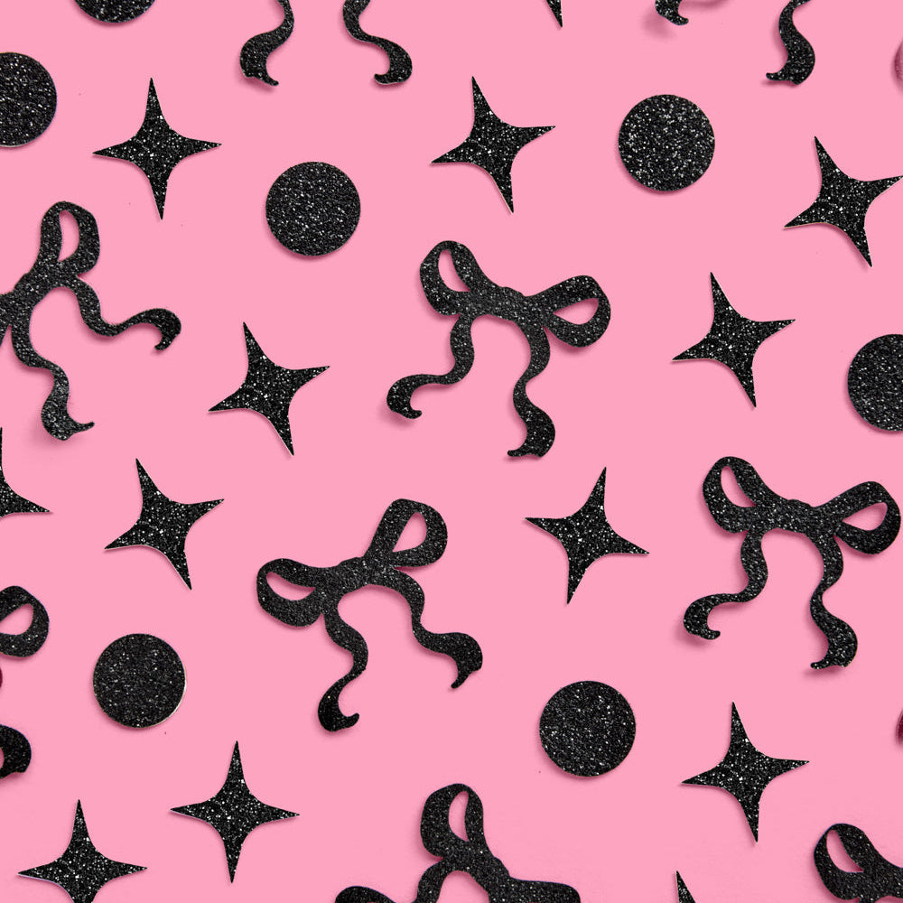 Little Black Bow Confetti - 200 pc glitter confetti xo, Fetti confetti Little Black Bow Confetti - 200 pc glitter confetti Bonjour Fete - Party Supplies