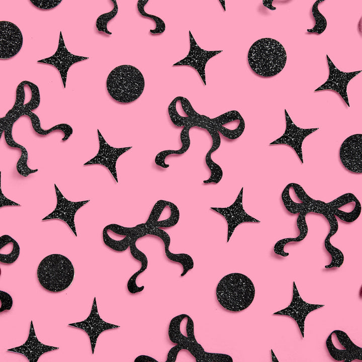 Little Black Bow Confetti - 200 pc glitter confetti xo, Fetti confetti Little Black Bow Confetti - 200 pc glitter confetti Bonjour Fete - Party Supplies