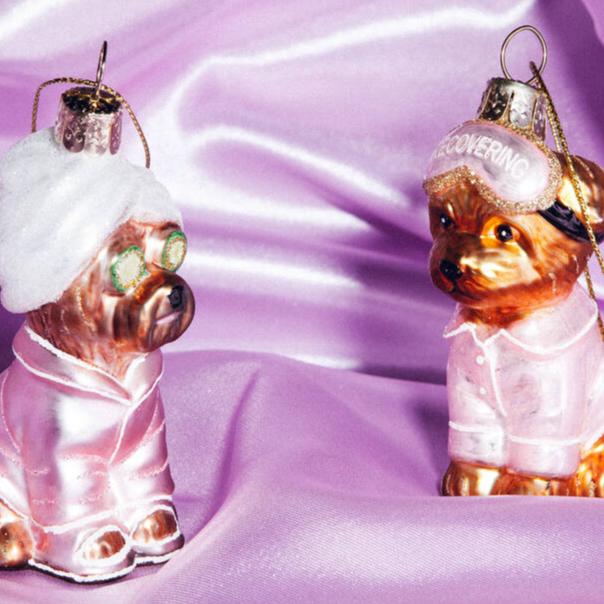 SELF CARE DOG GLASS ORNAMENT Vondels Christmas Ornament Bonjour Fete - Party Supplies