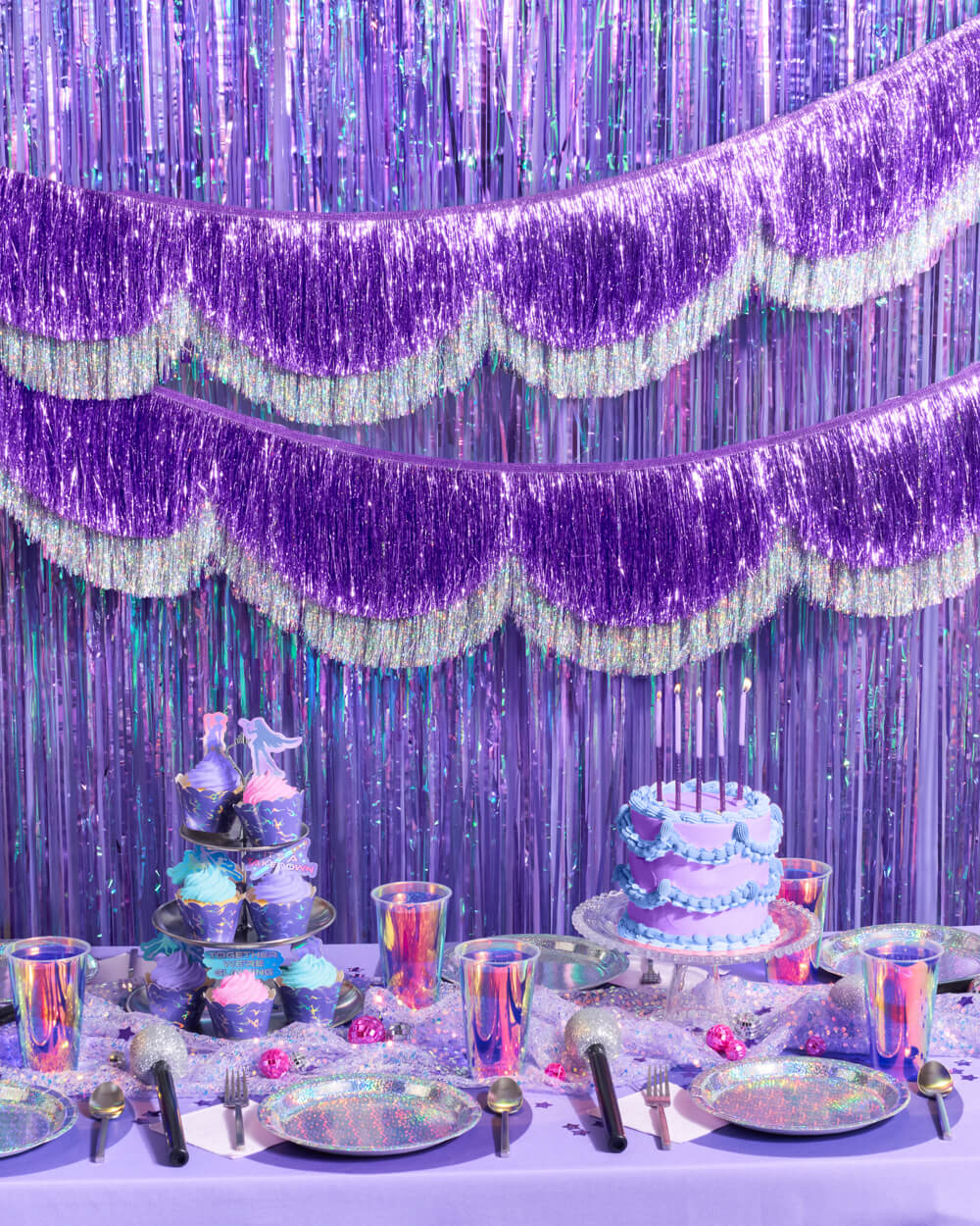 Purple + Silver Scallop Fringe - 6 ft fringe banner