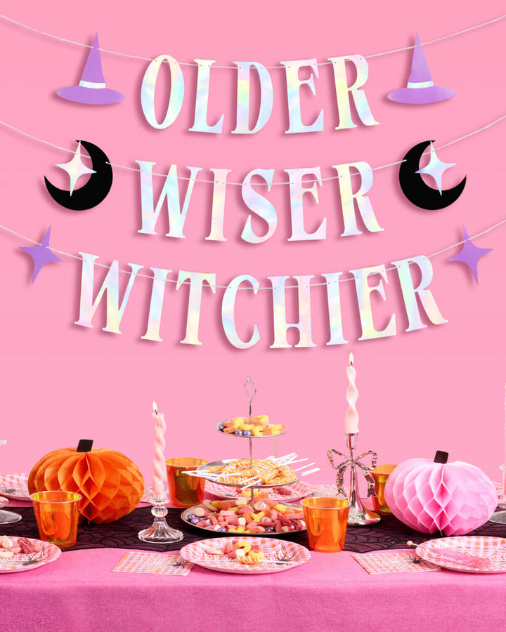 Older Wiser Witchier Banner - iridescent foil banner