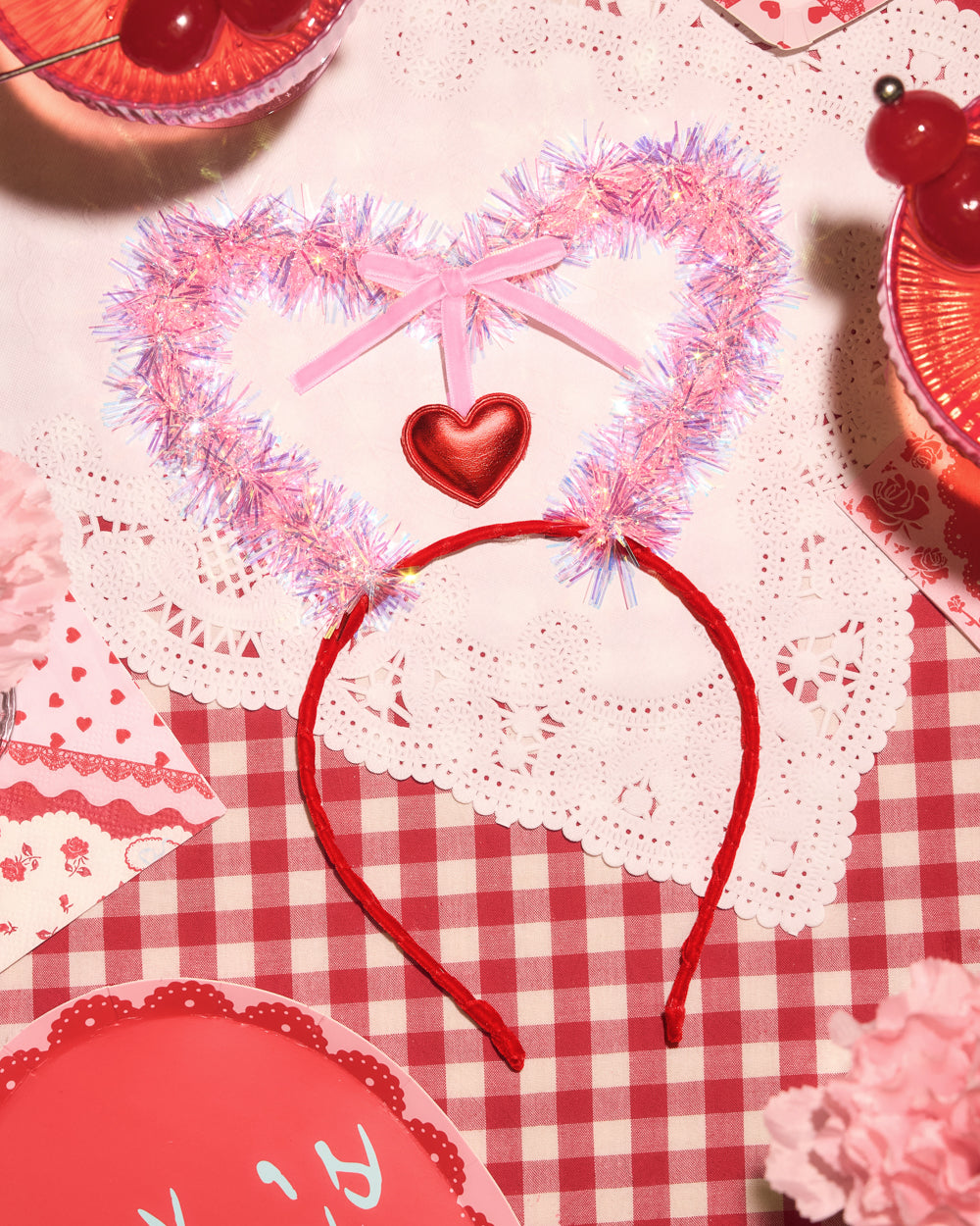 Pink Tinsel Heart Valentine's Day Headband