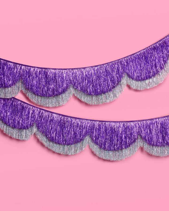 Purple + Silver Scallop Fringe - 6 ft fringe banner